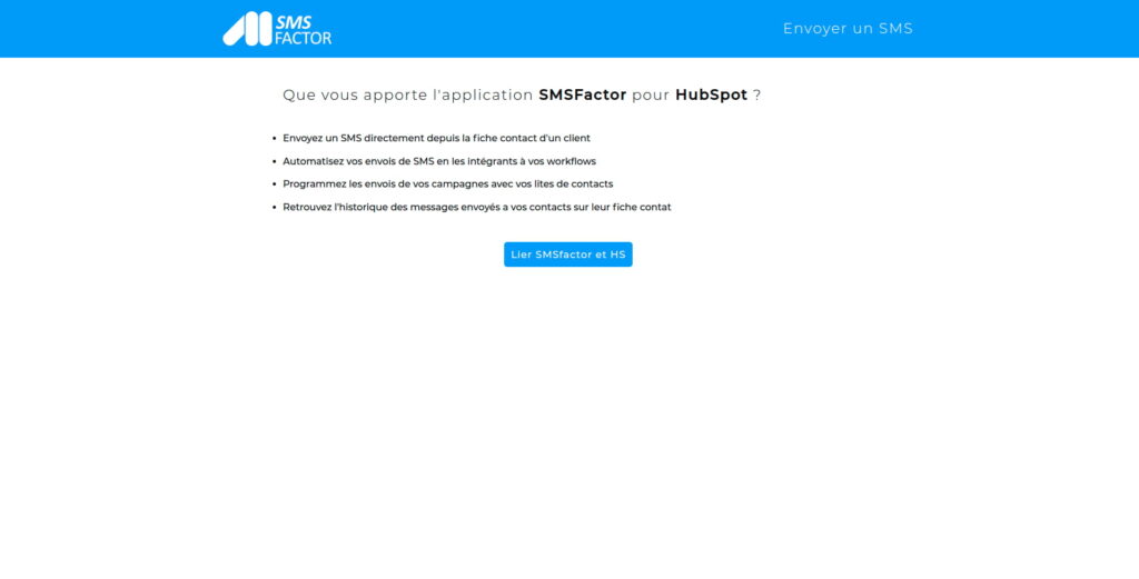 connexion sms factor hubspot