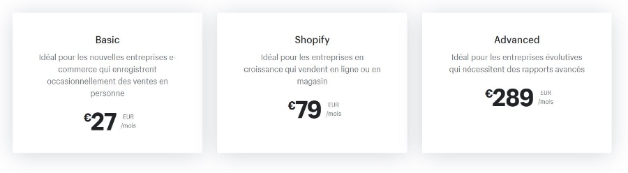 Les prix de la plateforme e-commerce Shopify