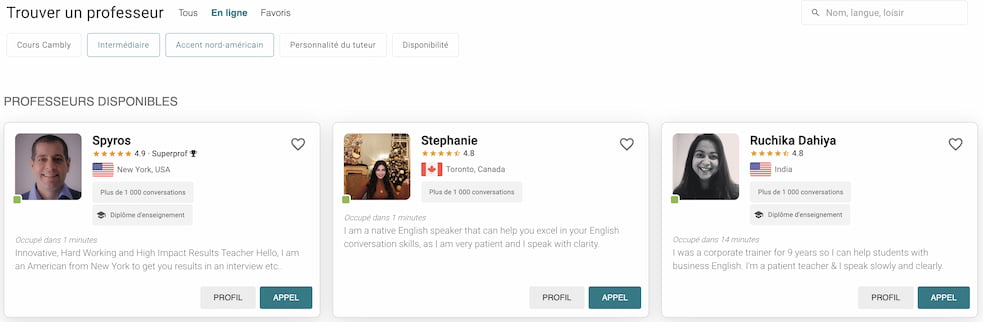 trouver un professeur pour apprendre l'anglais avec Cambly