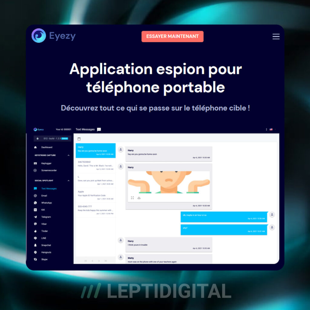 Aperçu du site web Eyezy et de son interface d'utilisation