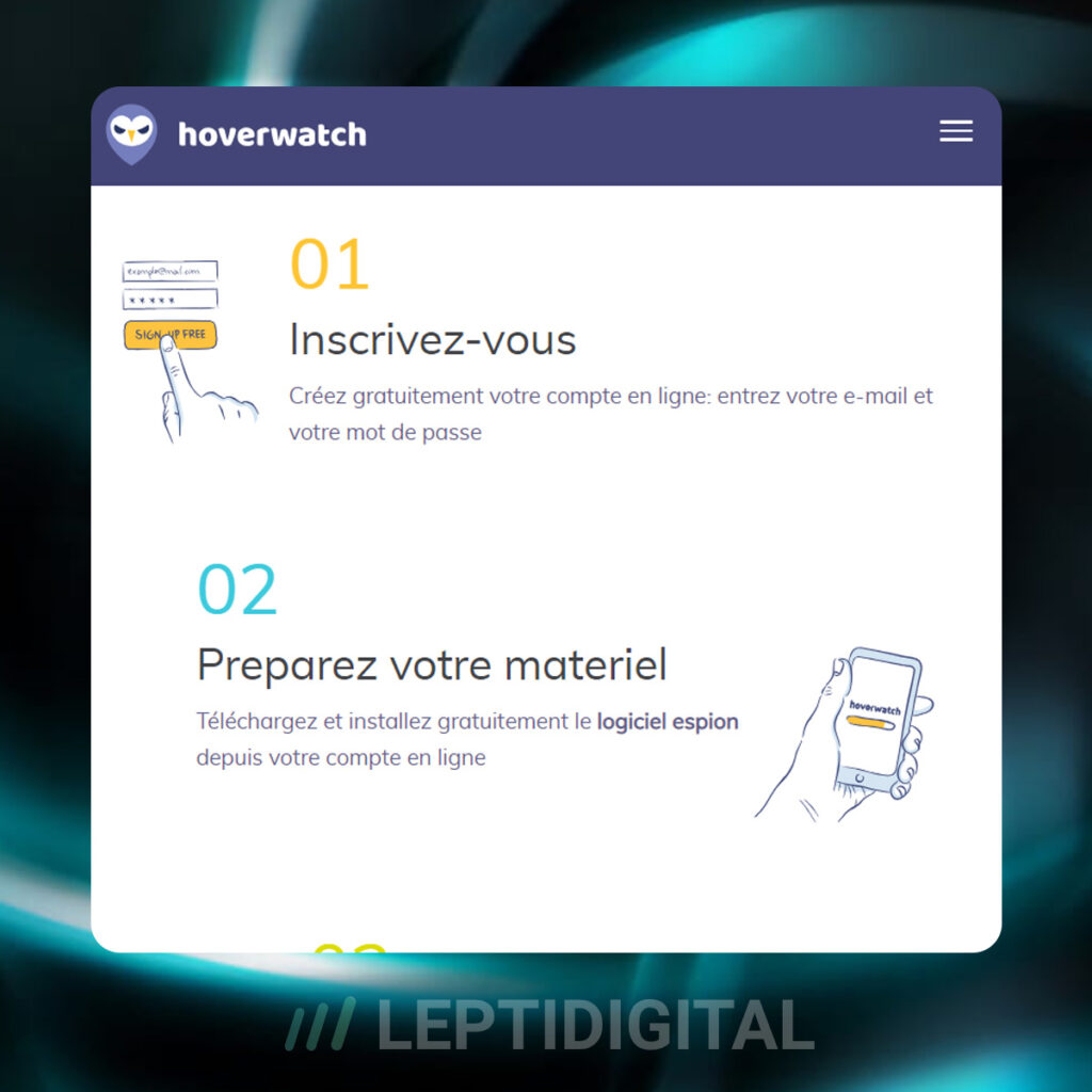 Aperçu du site web Hoverwatch et de la procédure d'installation de l'application