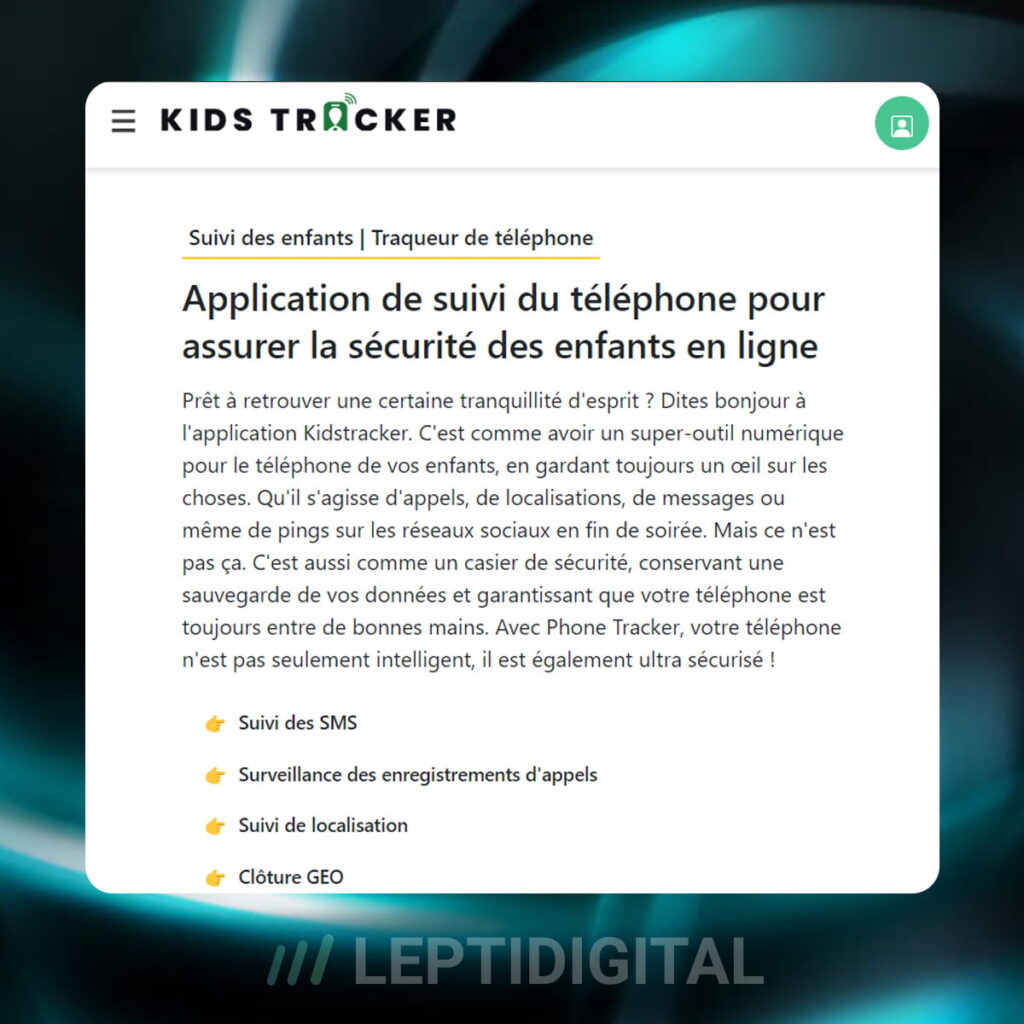Aperçu du site web KidsTracker