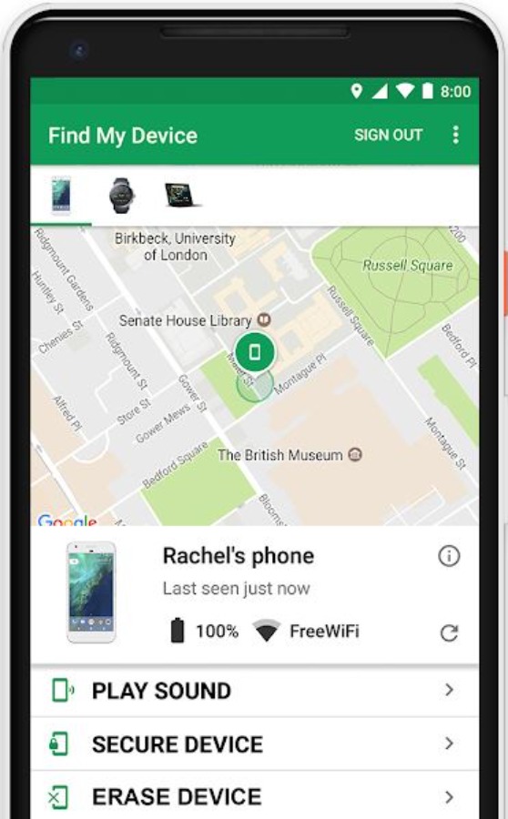 Find your phone with Google Find my device