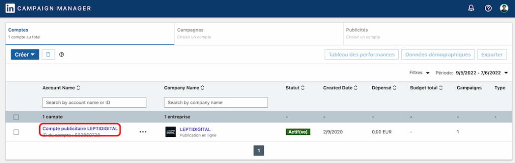 compte publicitaire linkedin