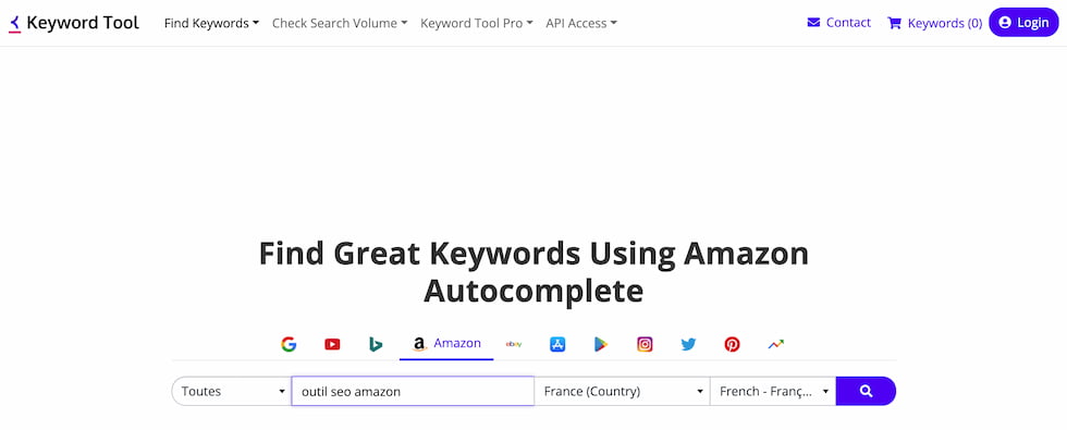 Outil SEO Keyword Tool : cas d'usage pour Amazon
