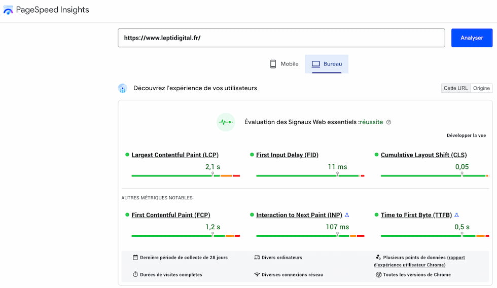 Google pagespeed insights monitoring temps chargement site