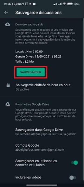 sauvegarder whatsapp android