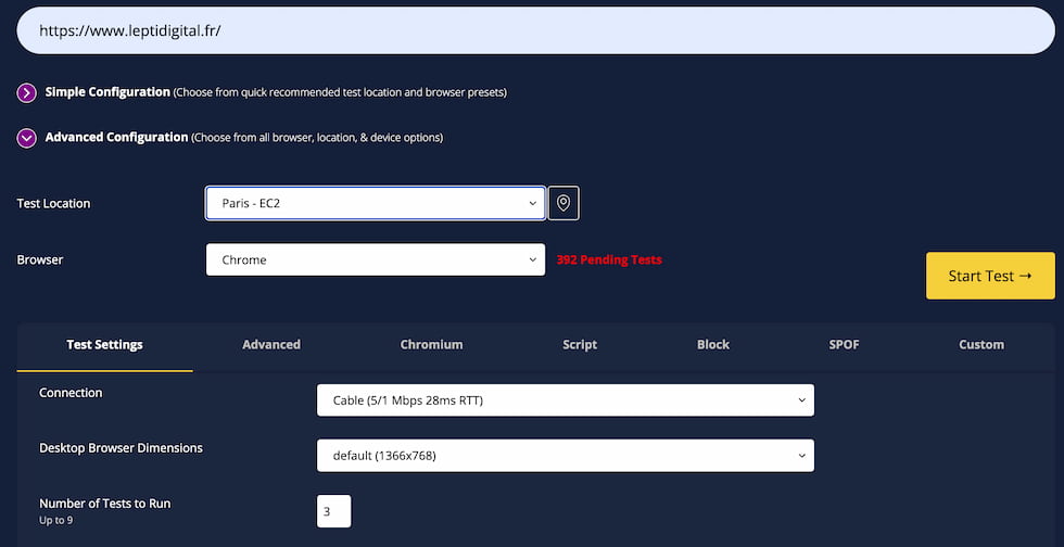 webpagetest org monitoring performance site web