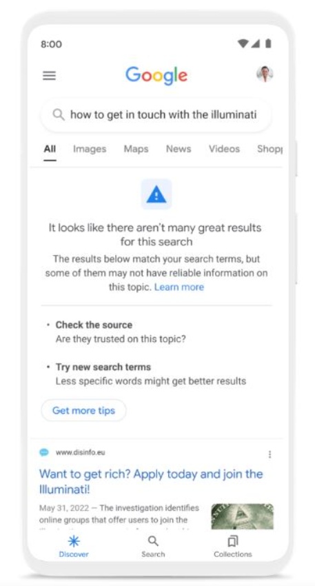 Les avis de contenus Google