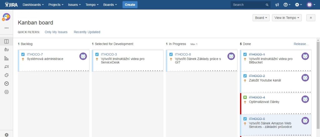 Vue Kanban sous Jira