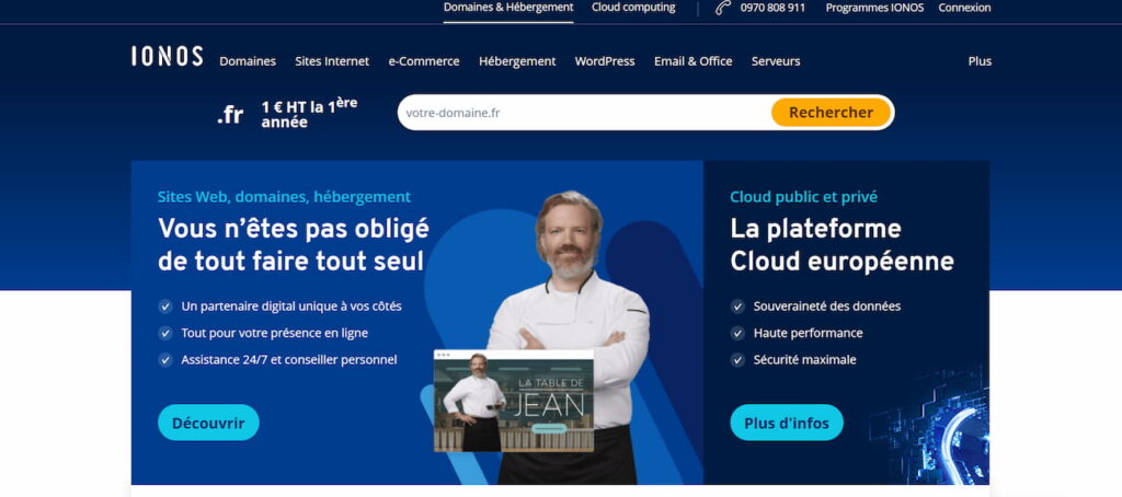 Interface d'Accueil Ionos