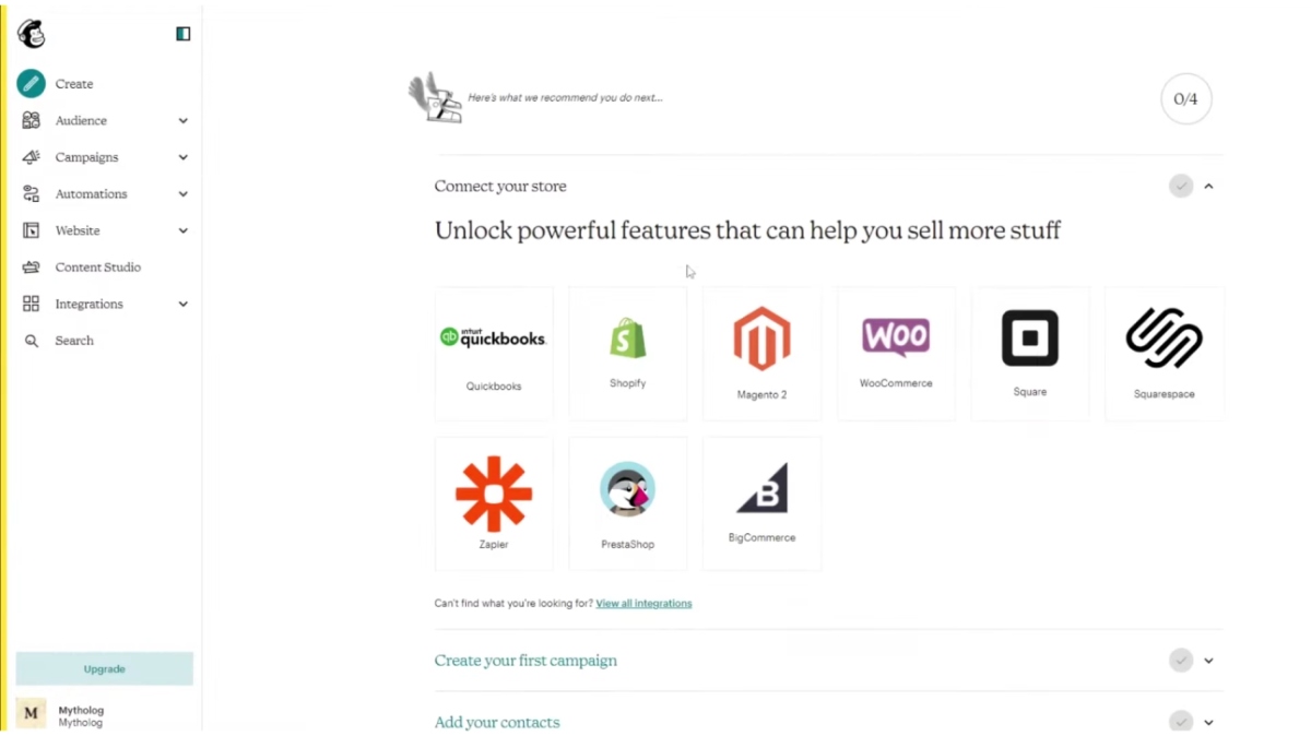 Interface de Mailchimp