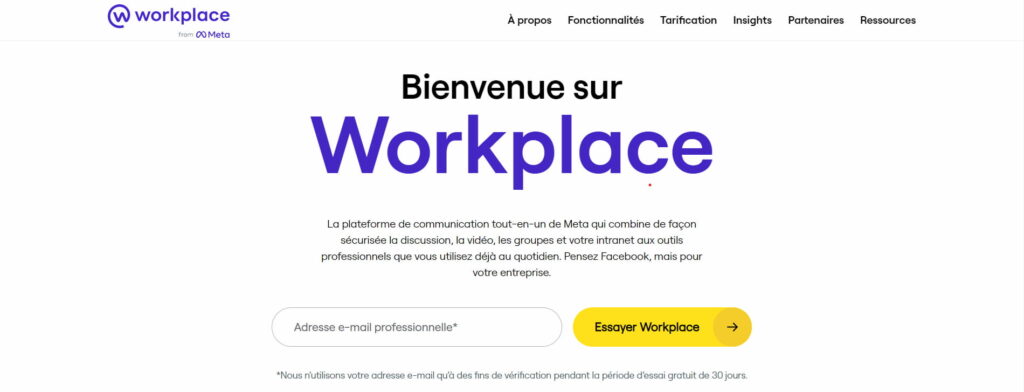 Interface Accueil Facebook Workplace