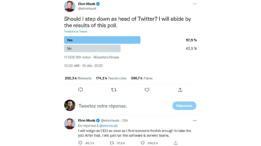 نظرسنجی ایلان ماسک در حساب توییتر خود در مورد اینکه آیا او باید از سمت مدیرعاملی کناره گیری کند یا خیر، منتشر کرد