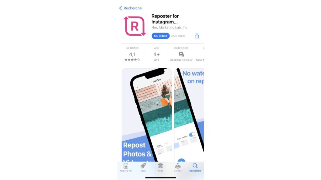 Application Reposter for Instagram pour télécharger des vidéos