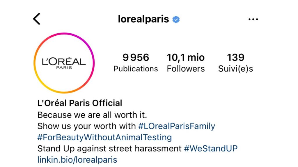 Biographie Instagram L'Oreal