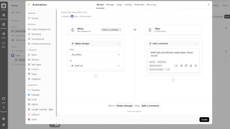 Aperçu - clickup - Automations