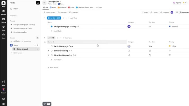 Clickup - Aperçu outils de collaboration