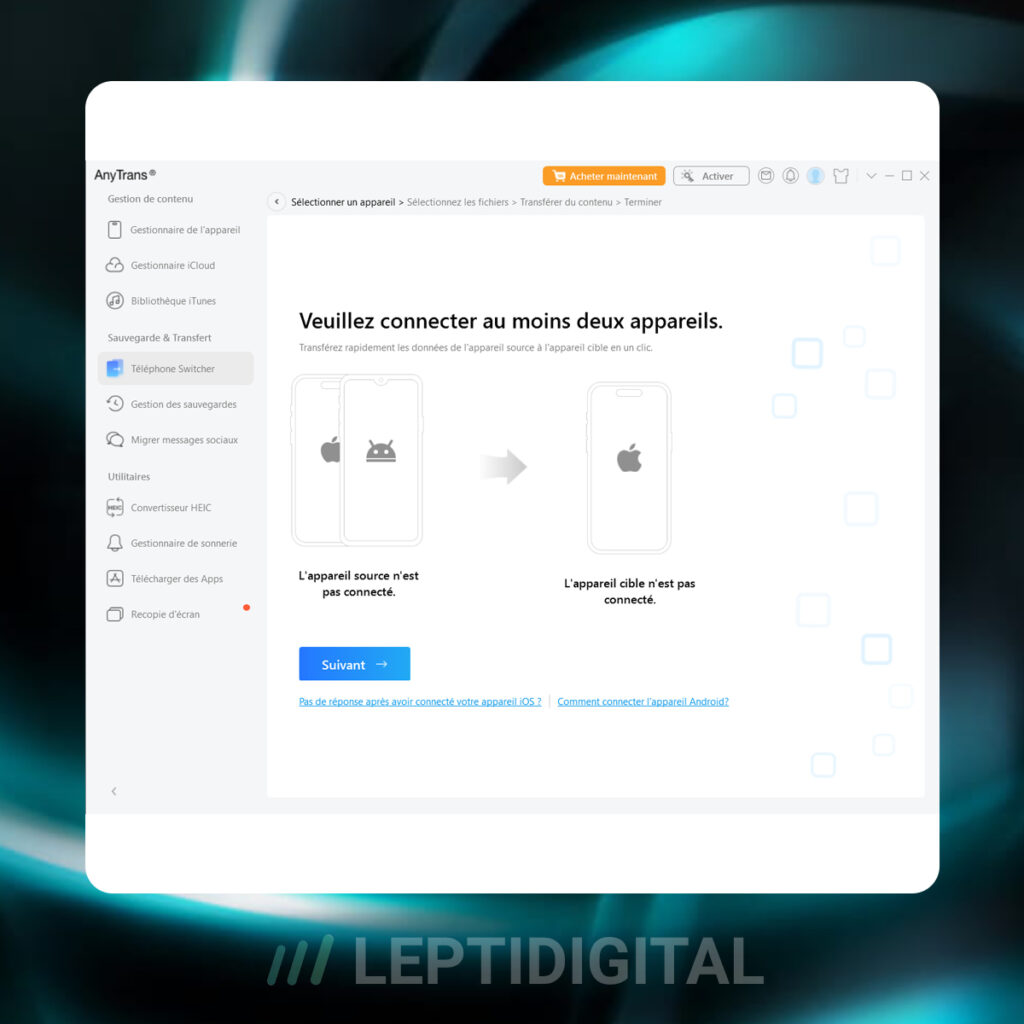 connexion appareils anytrans