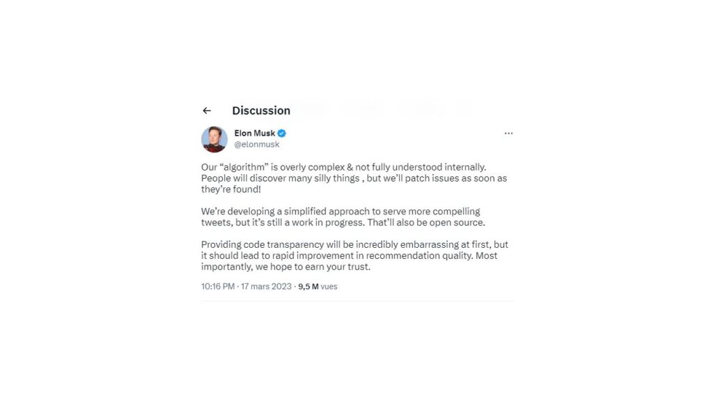 بیانیه ایلان ماسک در حساب توییتر خود درباره الگوریتمی که منبع باز می شود