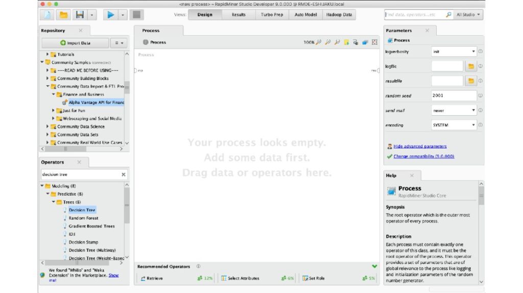 Interface de l'outil RapidMiner