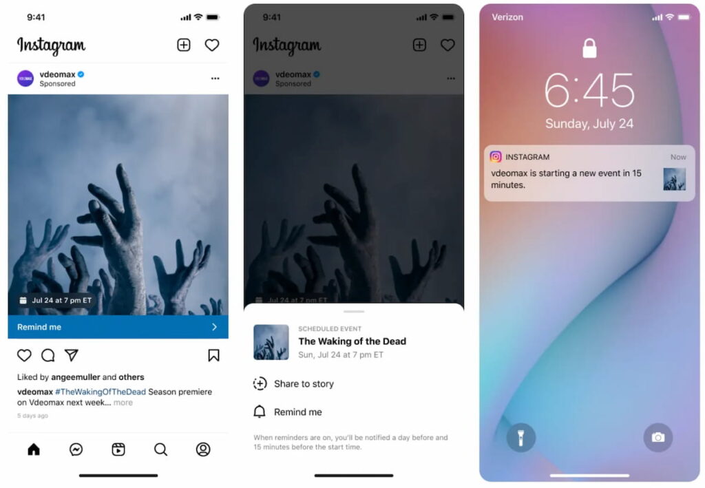 Aperçu des Reminder Ads Instagram