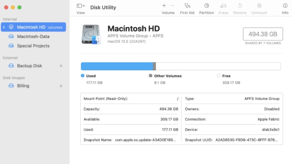 Utilitaire de disque MacOs
