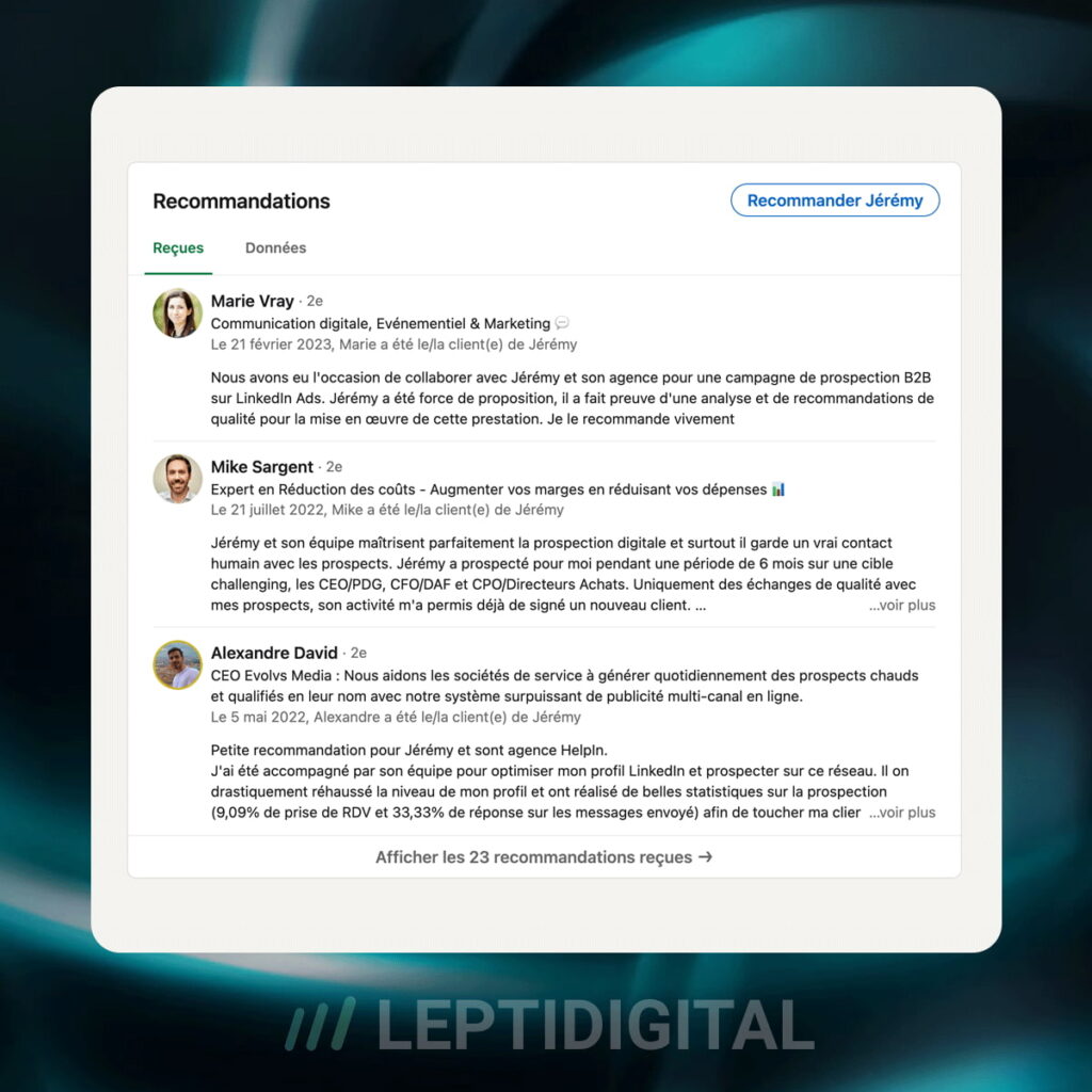 Exemples Recommandations LinkedIn