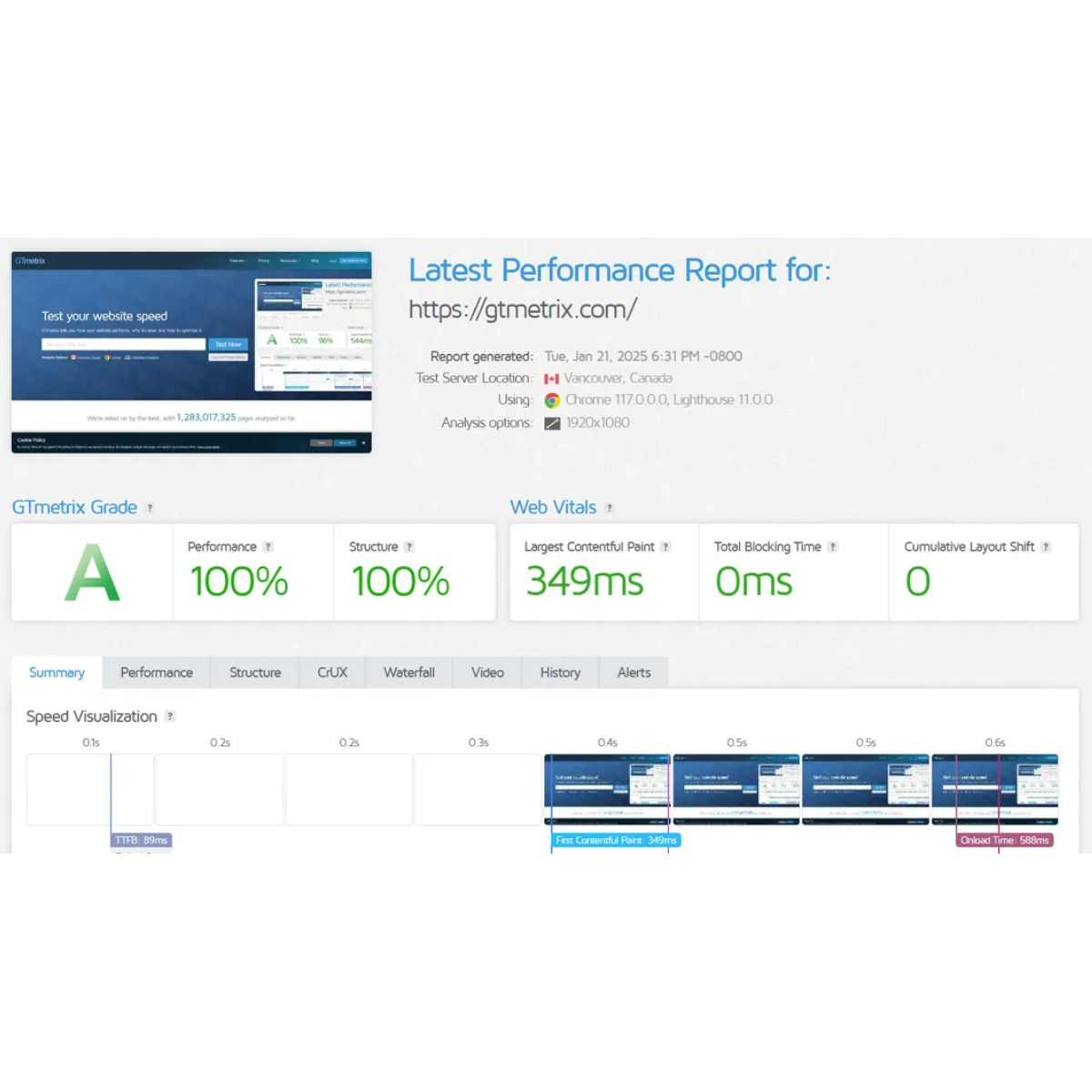 interface gtmetrix 