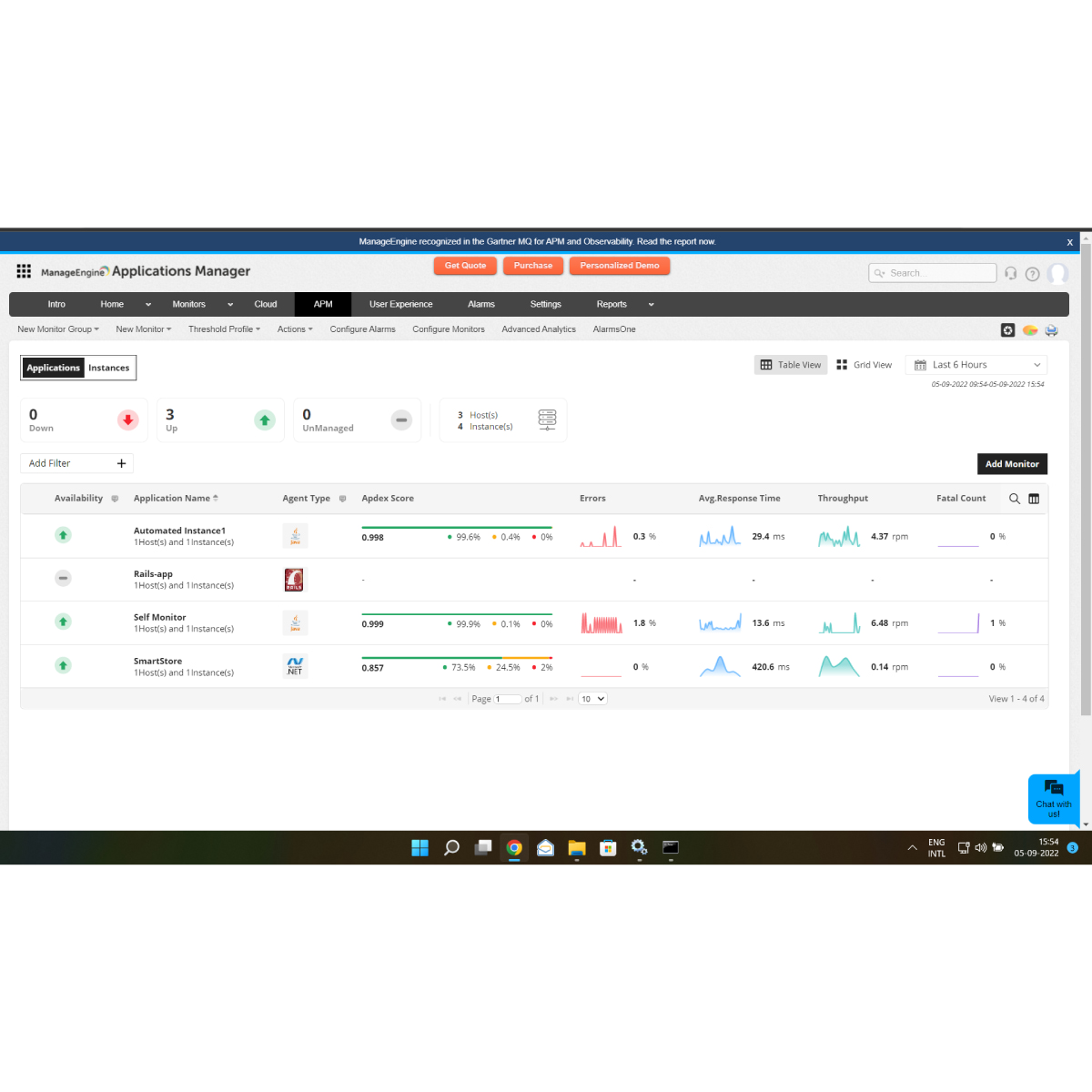 interface logiciel ManageEngine Applications Manager