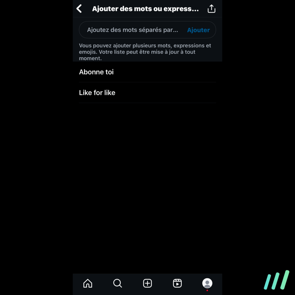 ajout mots masqués instagram