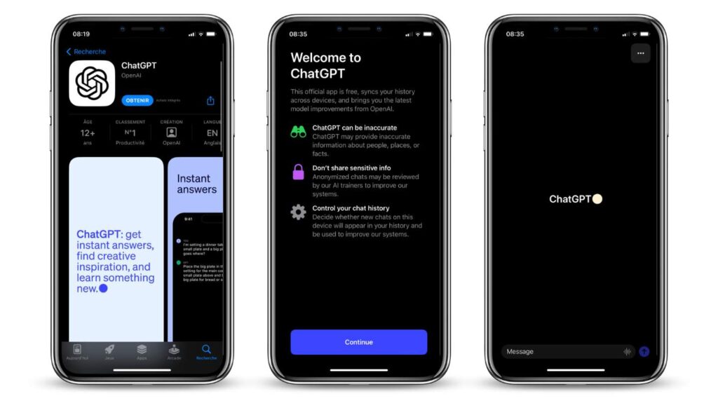 Application iOS ChatGPT disponible en France