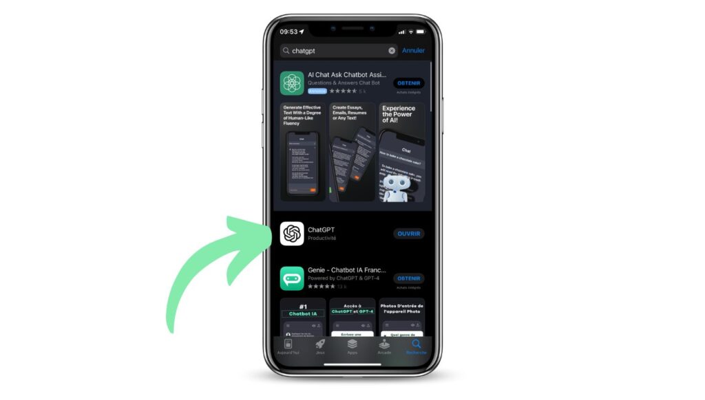 Application ChatGPT dans l'AppStore