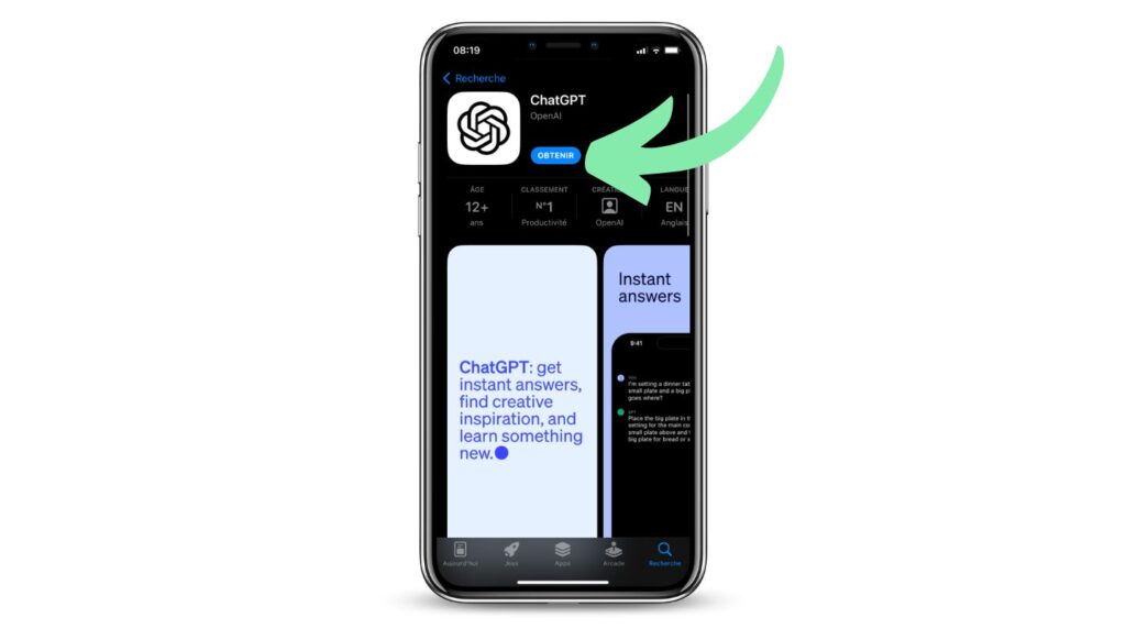 Télécharger l'application ChatGPT dans l'AppStore