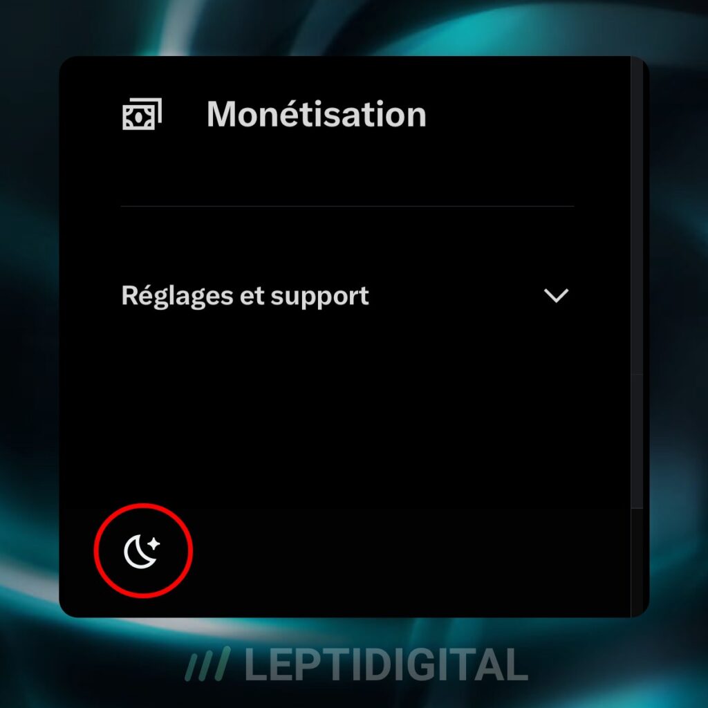 Cliquez sur votre photo de profil puis cliquez sur l'icône en forme de lune