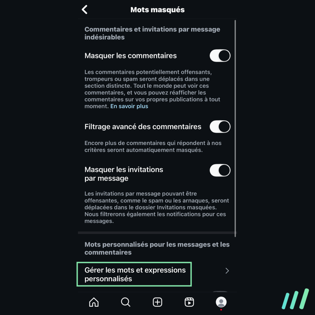 gérer expressions personnalisées instagram