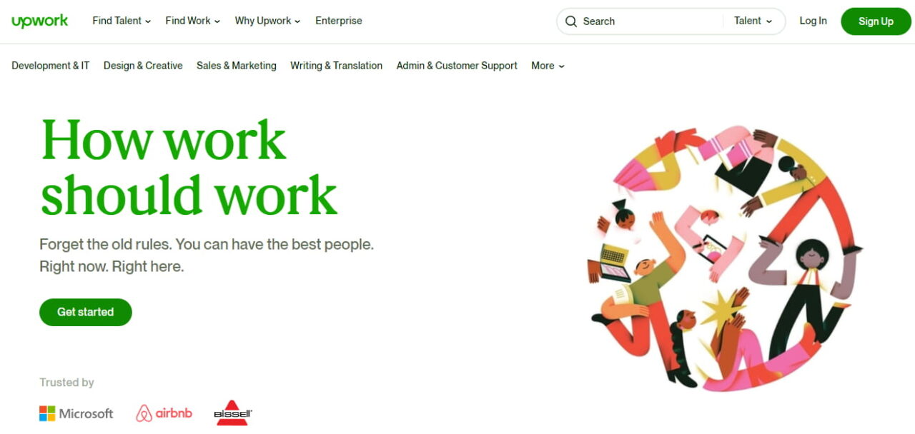 Page d'accueil du site internet Upwork