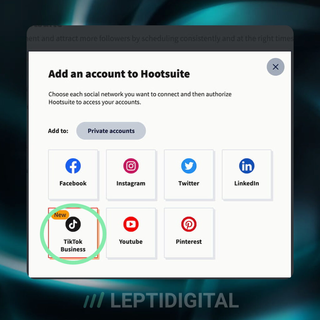ajout compte tiktok hootsuite
