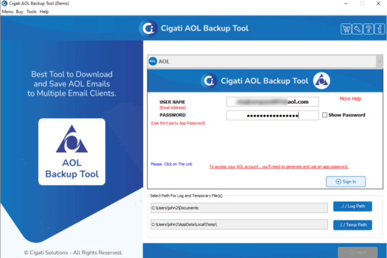 Aperçu de l’interface de AOL Mail