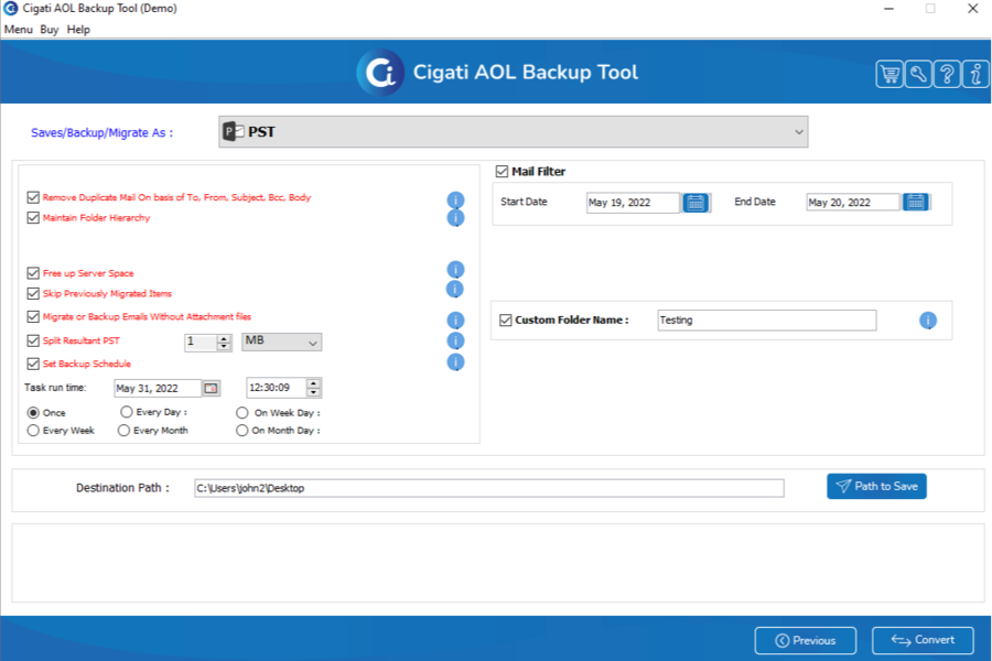 Aperçu de l’interface de AOL Mail