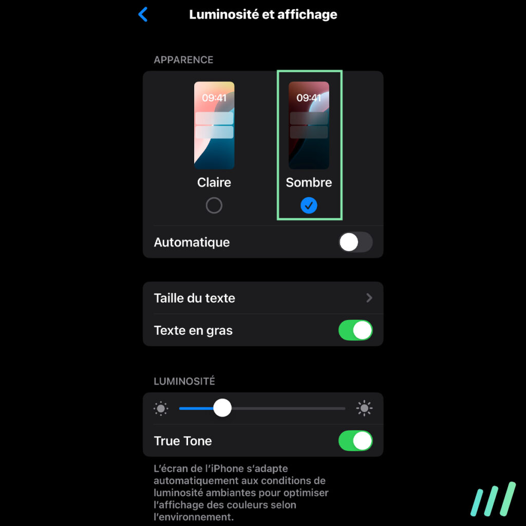 mode sombre iphone