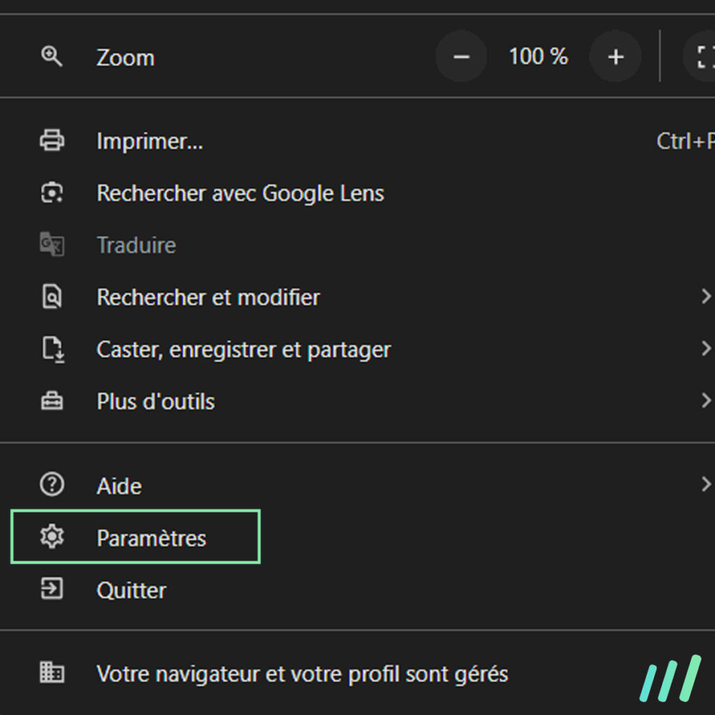 paramètres chrome