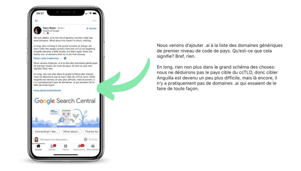 Post LinkedIn sur le domaine .ai
