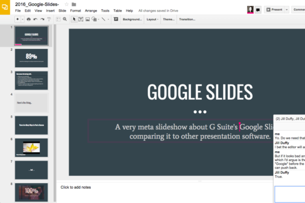 Interface de Google Slides