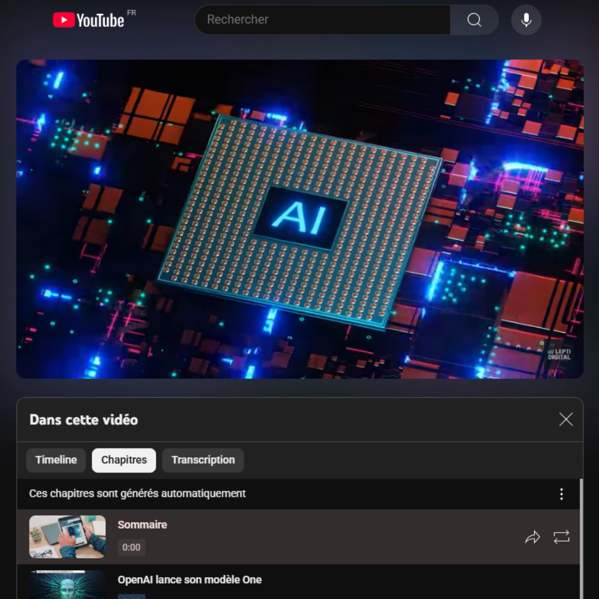 sommaire youtube