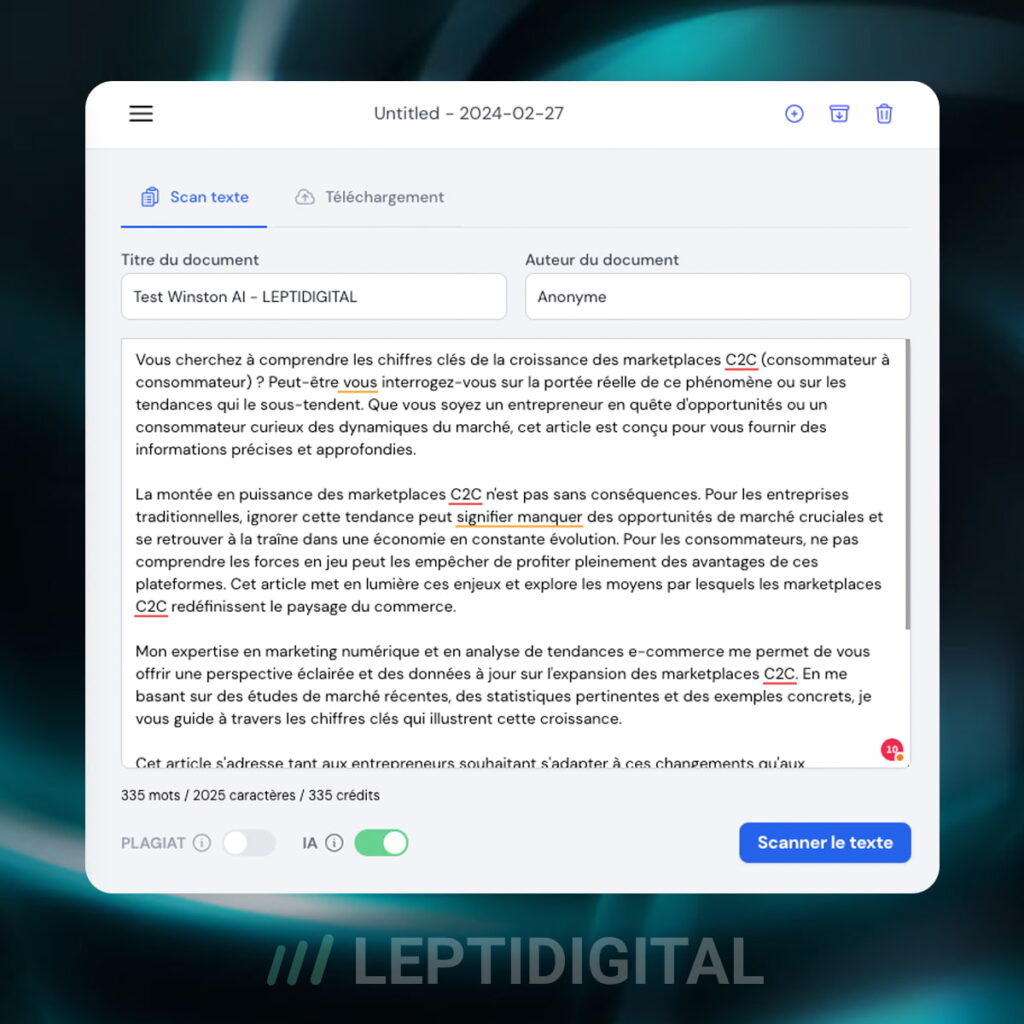 Winston AI Outil Détection Contenu IA