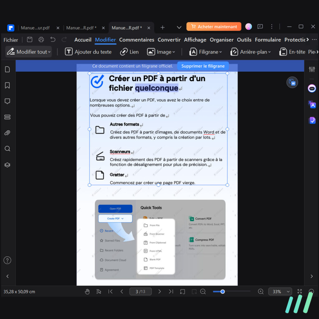 modifications textes PDFElement