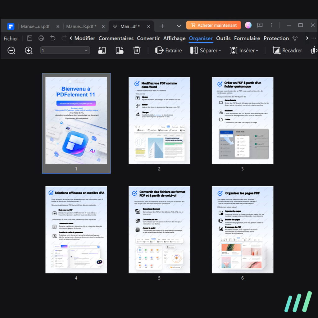 organiser pages pdfelement