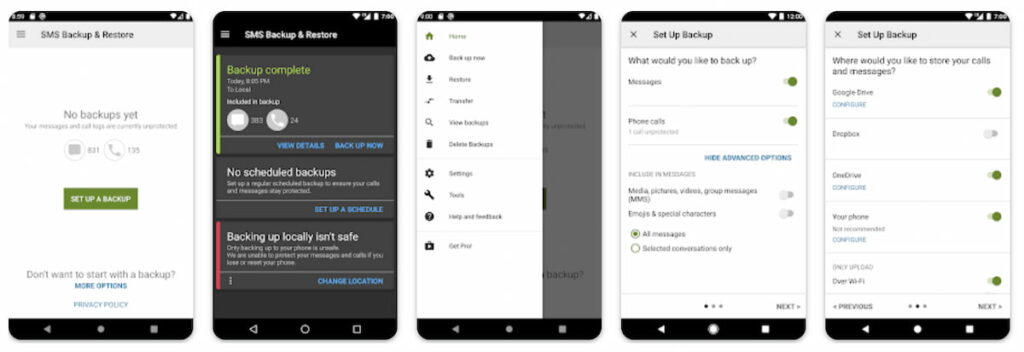 Aperçu de l'application Android SMS Backup & Restore