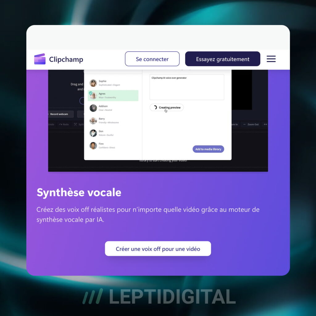 Clipchamp Générateur Voix IA